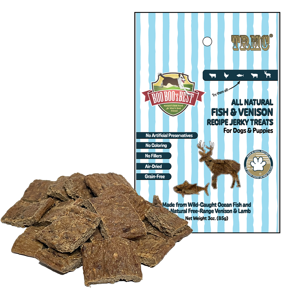 Boo Boo s Best Fish Venison Jerky Dog Treats 3oz